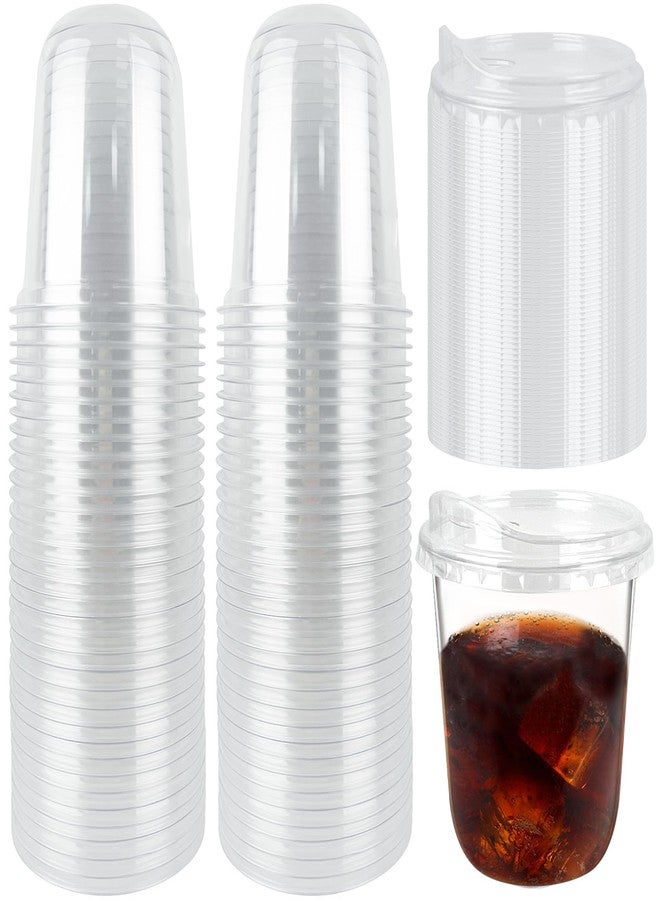 Foxtell 100 Pcs 16 Oz Clear Plastic Cups with Strawless Sip Lids Disposable Round Bottom Togo Cups for Iced Coffee Smoothie Beverage Cold Drinks Disposable Iced Coffee Cups for Party Catering BBQ - Image 1